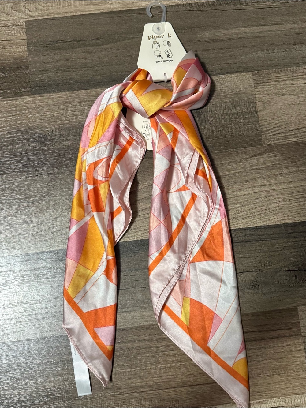 Piper Pink Orange Geometric Satin Neck Scarf